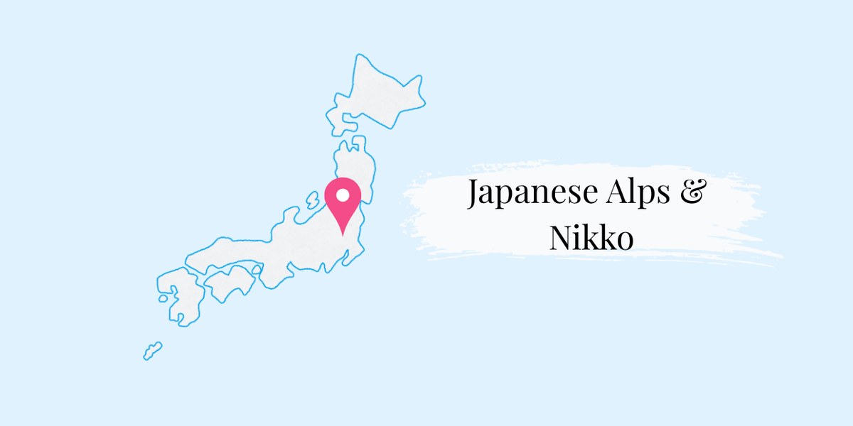 Map locator showing the Japanese Alps and Nikko, in central Honshu