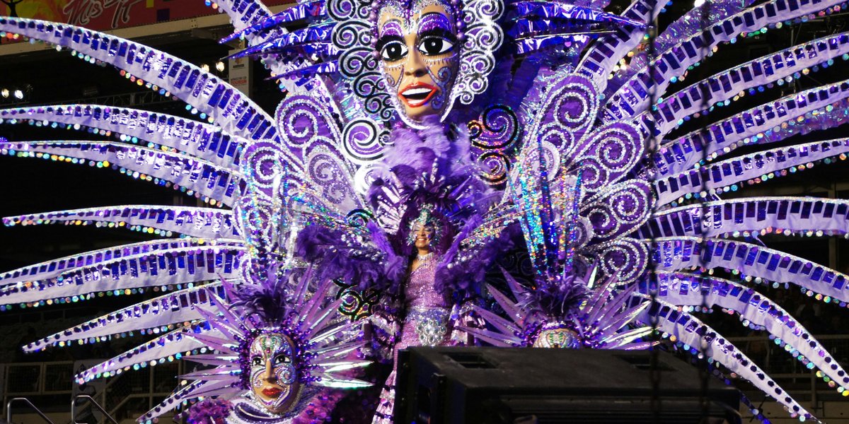 An elaborate purple costume at the Rio Carnival Sambadrome parade